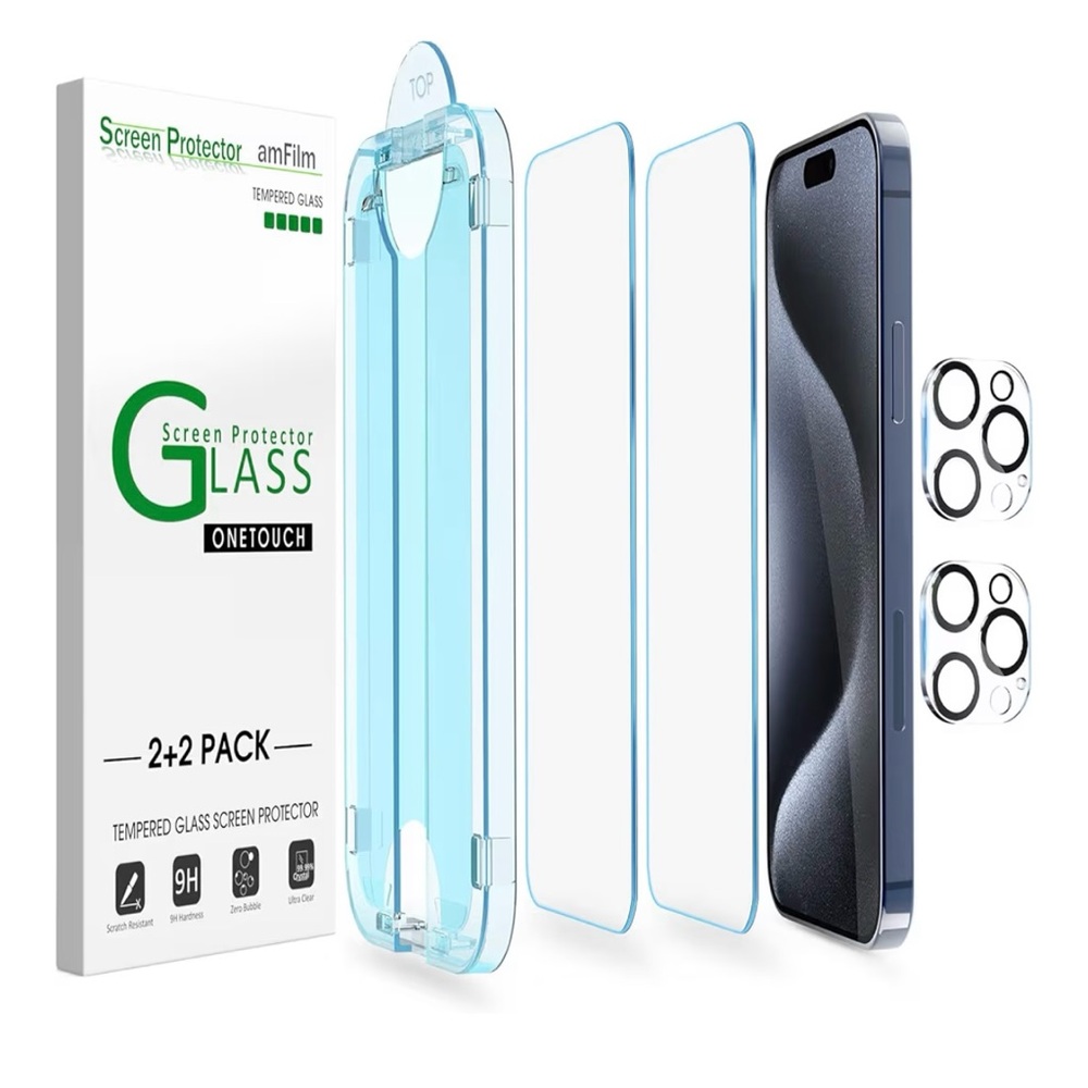 Tempered Glass Screen Protector for iPhone 15 Pro Max- Clear 2+2 Pack NWT